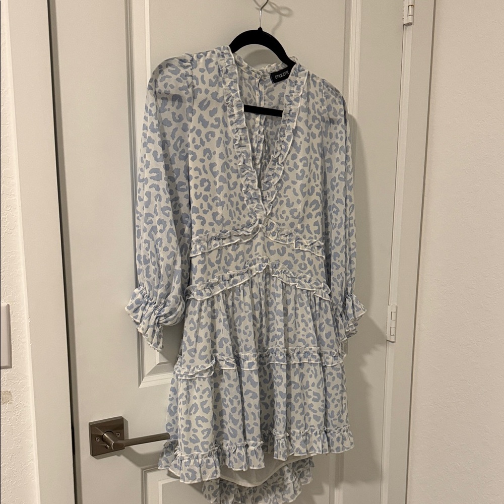 Etiquette Clothiers Blue and White Long Sleeve Dress
